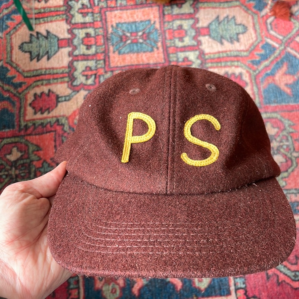 Poler Stuff Burgundy Adjustable Wool Hat with Yellow Initials